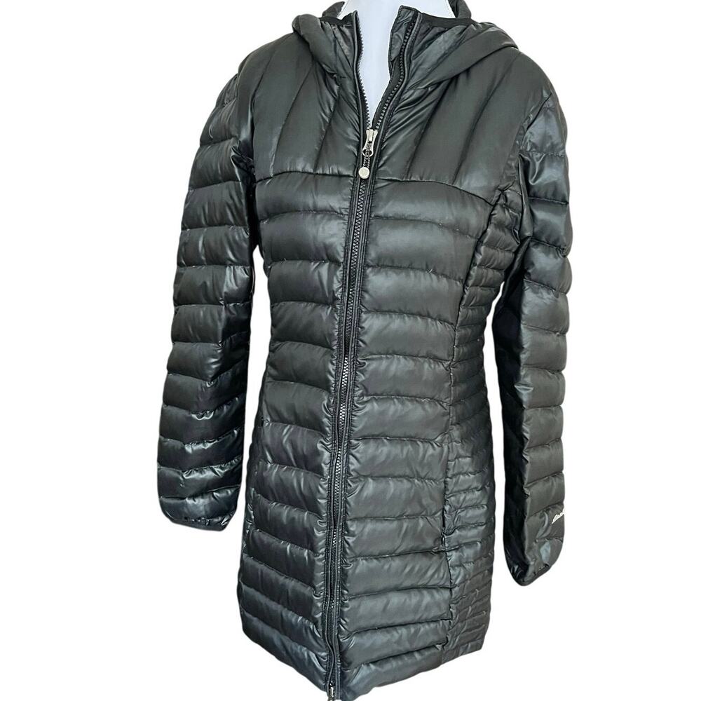 Eddie Bauer Black Hooded Down Puffer Quilted Jacket Coat Winter Women’s M